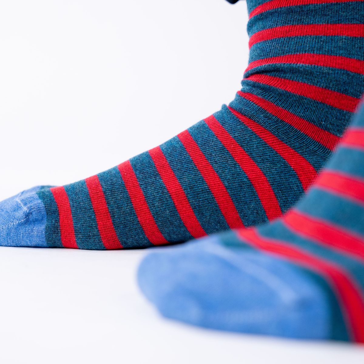 Socks in combed cotton Wide stripes - Navy and red