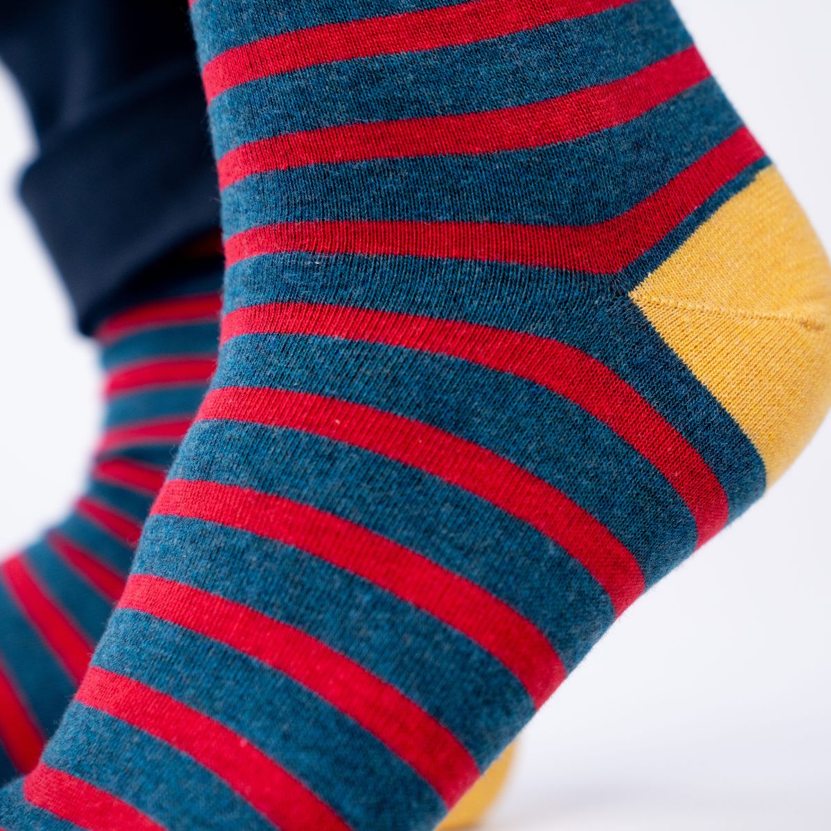 Socks in combed cotton Wide stripes - Navy and red