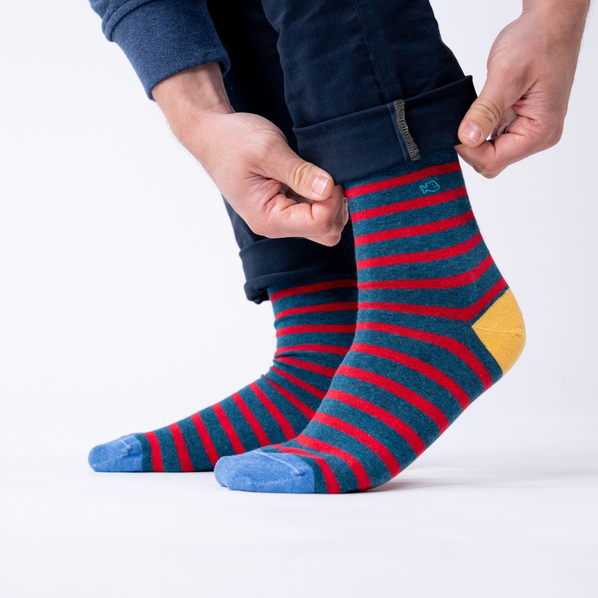 Socks in combed cotton Wide stripes - Navy and red