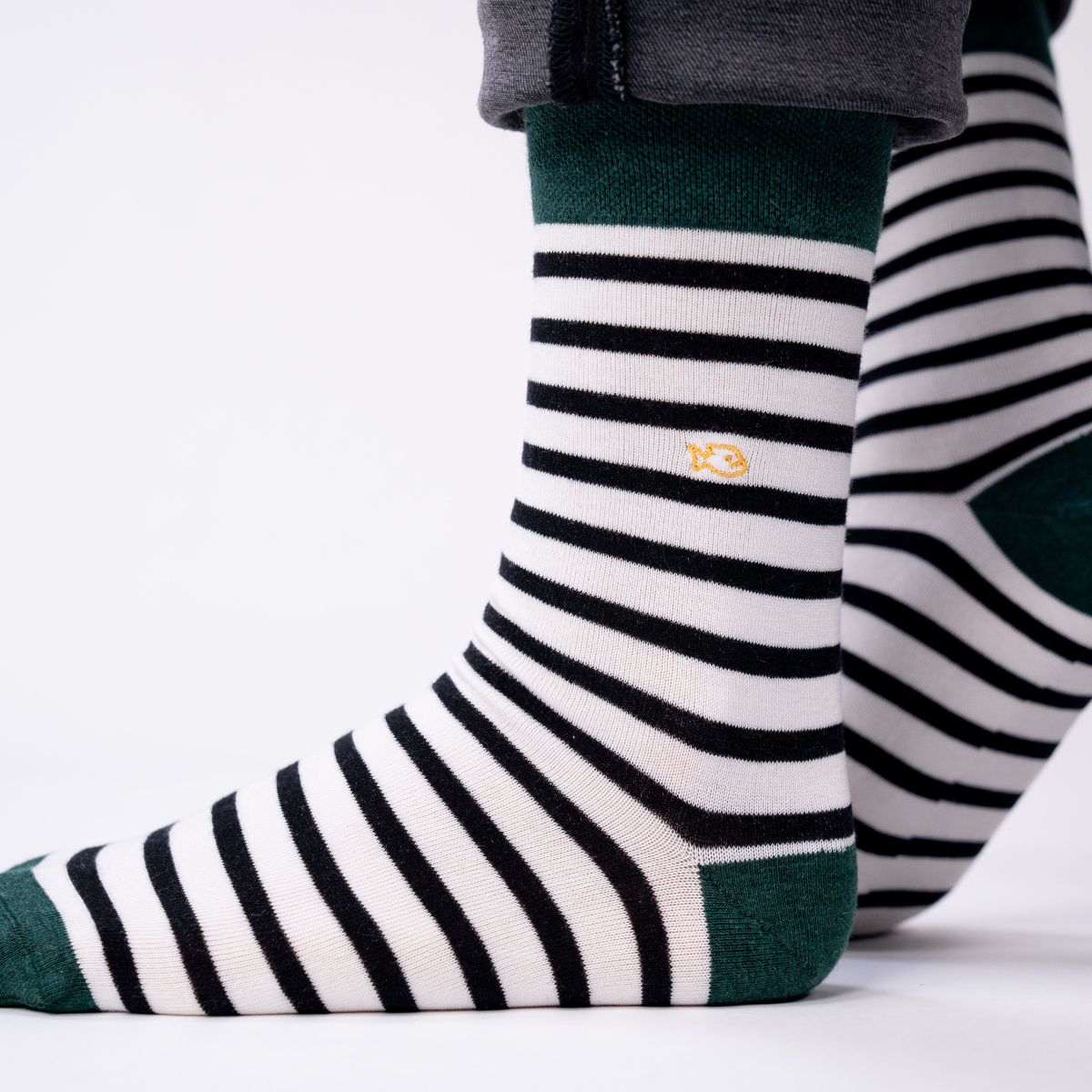 Chaussettes en coton peigné A rayures larges - Blanc et noir