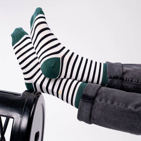 Socks in combed cotton Wide stripes - White, black striped