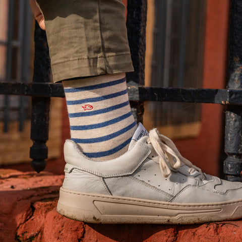 Socks in combed cotton Wide stripes - Beige, blue striped