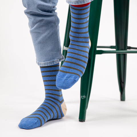 Socks in combed cotton Wide stripes - Blue, khaki striped