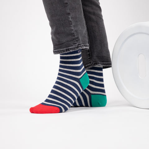 Socks in combed cotton Wide stripes - Navy, white striped