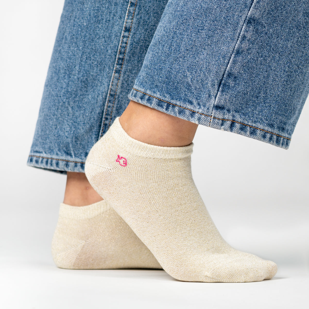 Glitter socks in combed cotton Plain - Beige