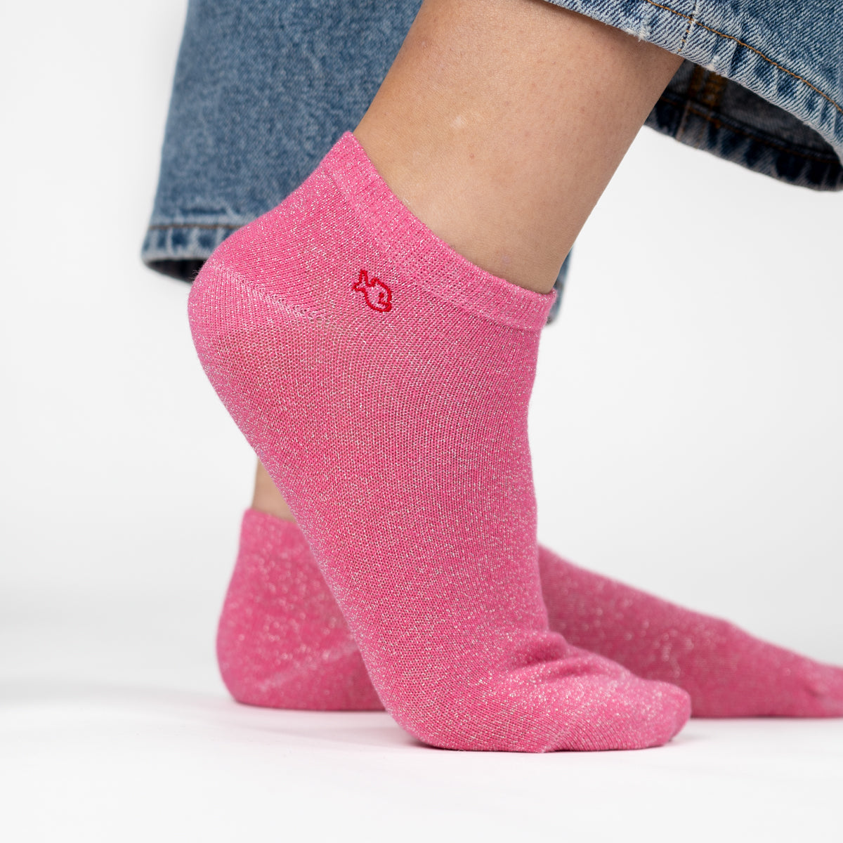 Glitter socks in combed cotton Plain - Pink