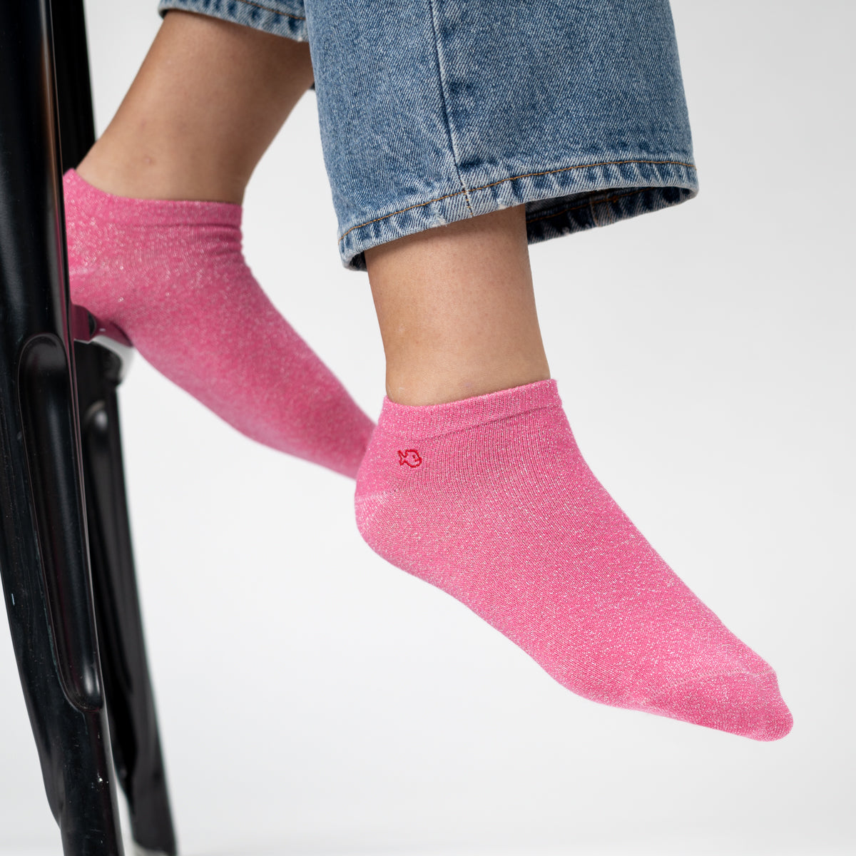 Glitter socks in combed cotton Plain - Pink