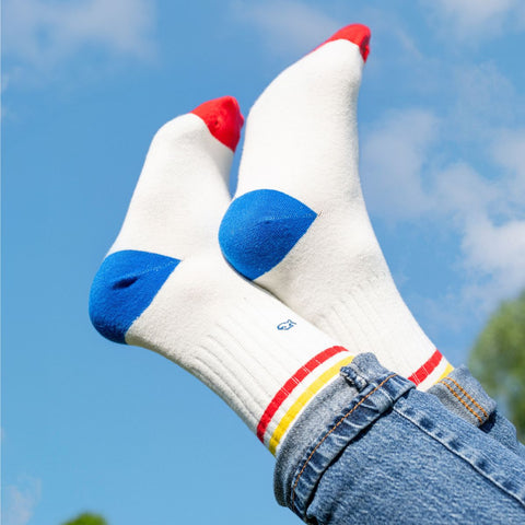 Socks in combed cotton Retro - White, yellow and red striped