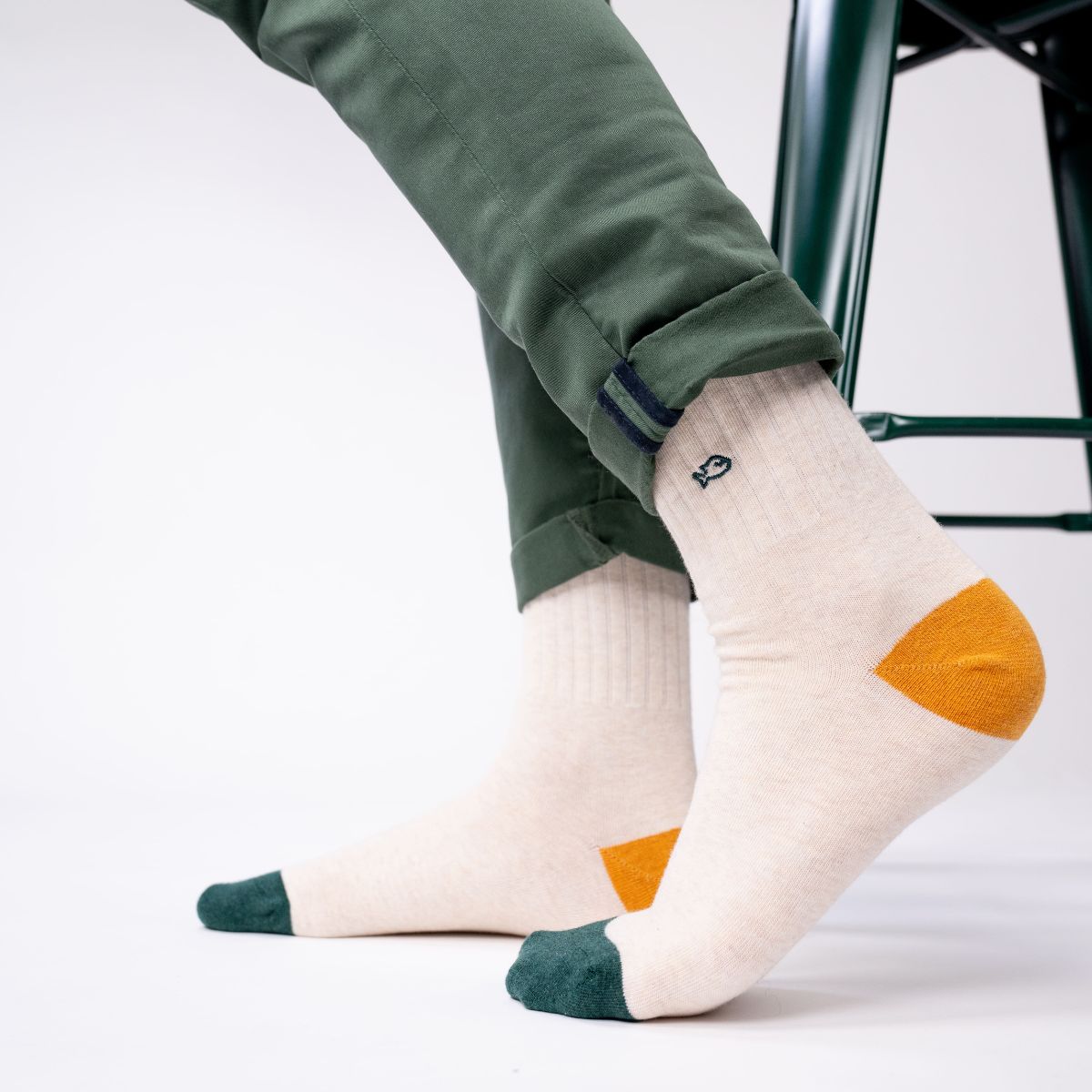 Chaussettes en coton peigné Retro - Beige chiné et noir