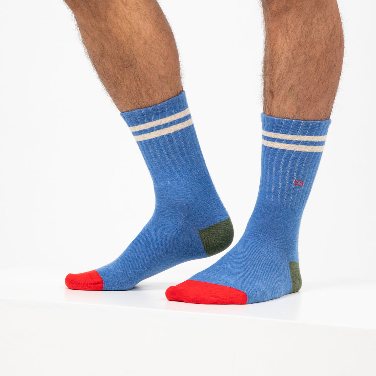 Socks in combed cotton Retro - Light blue, striped beige