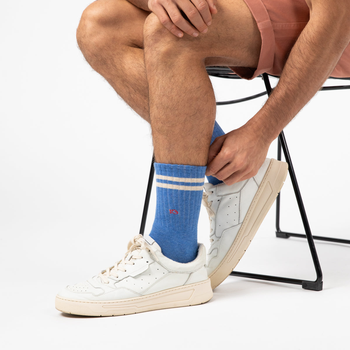 Socks in combed cotton Retro - Light blue, striped beige