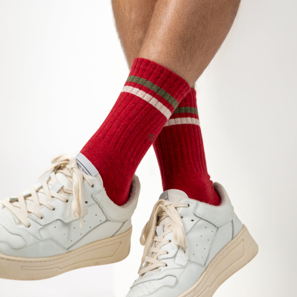 Chaussettes en coton peigné Retro - Rouge, rayé vert et beige