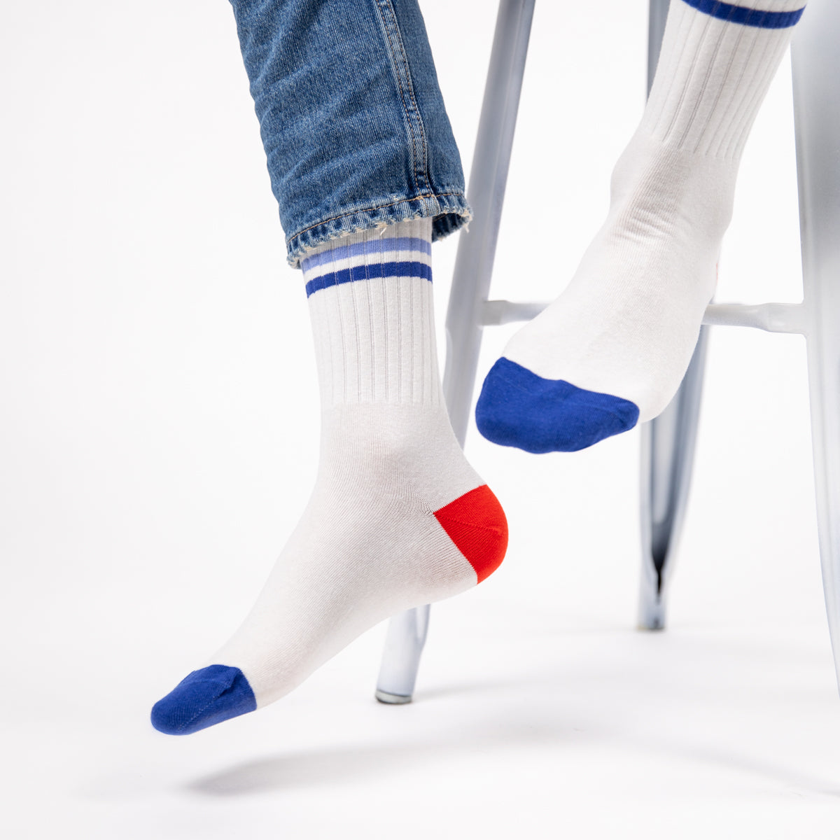 Socks in combed cotton Retro - White, blue striped