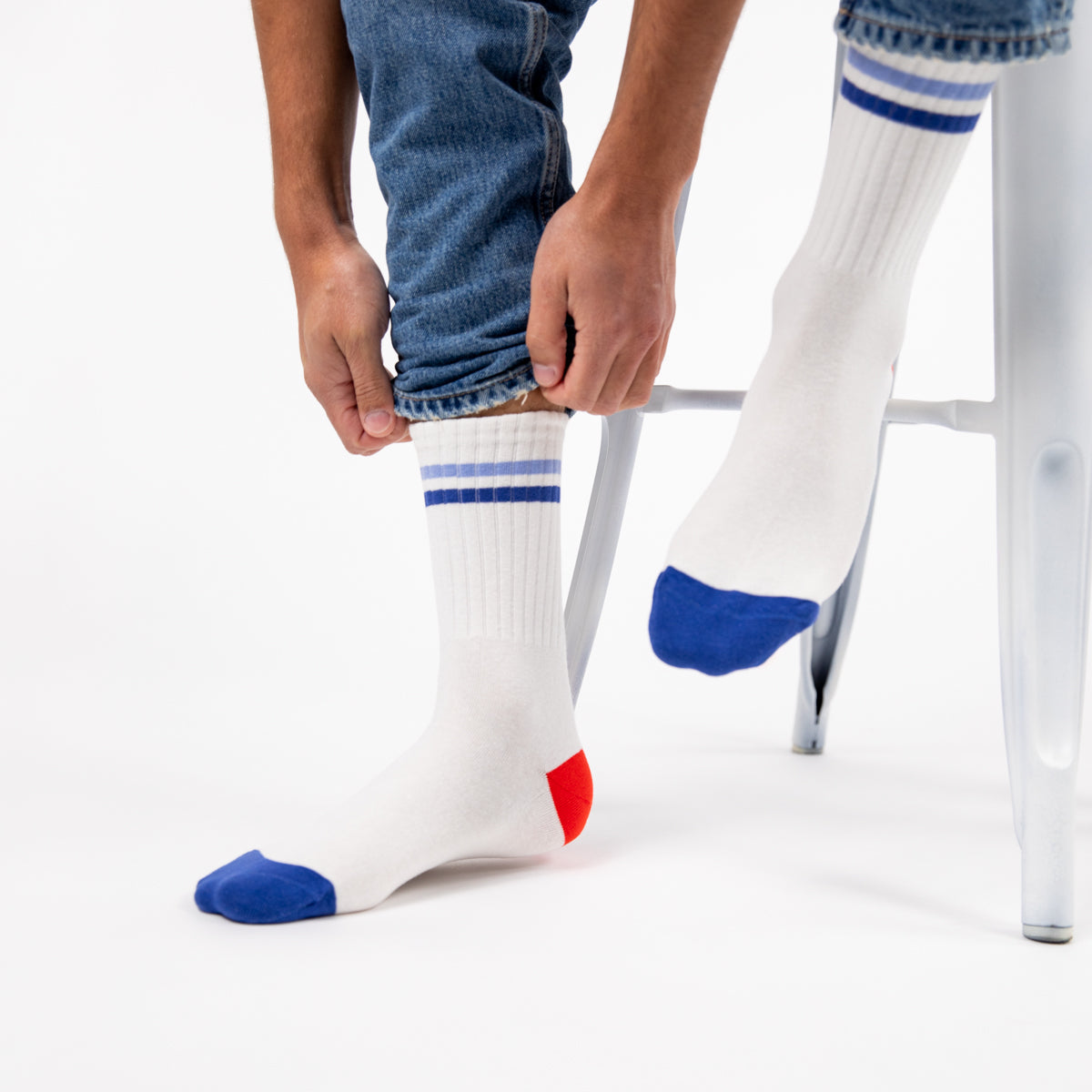 Socks in combed cotton Retro - White, blue striped