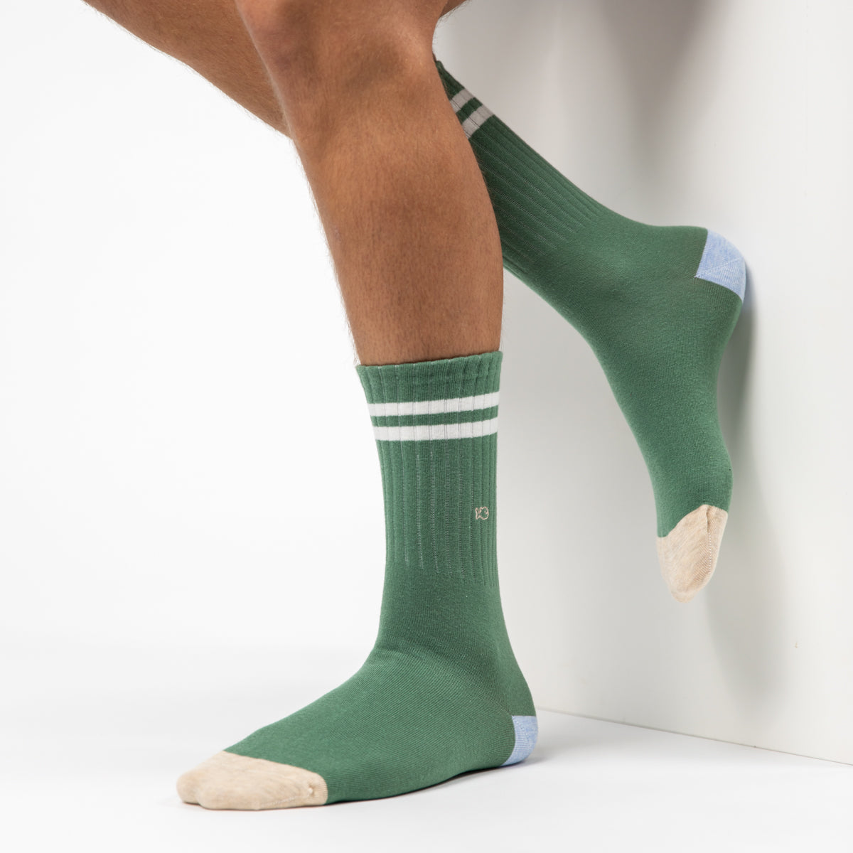 Socks in combed cotton Retro - Green, white striped