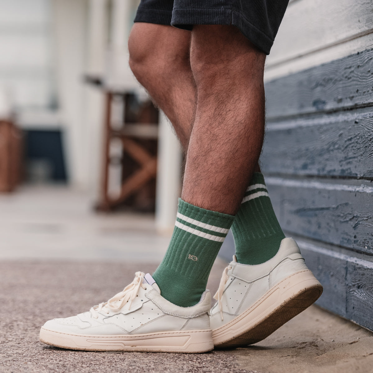 Socks in combed cotton Retro - Green, white striped