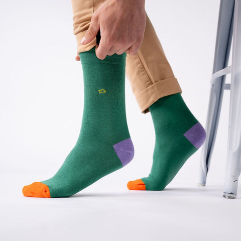 Chaussettes en coton peigné Unies - Vert chiné