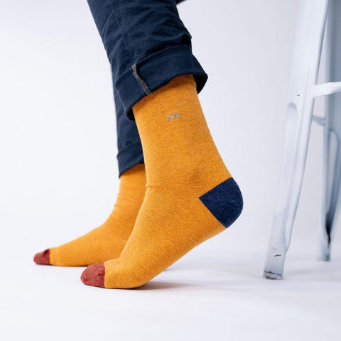 Chaussettes en coton peigné Unies - Jaune chiné