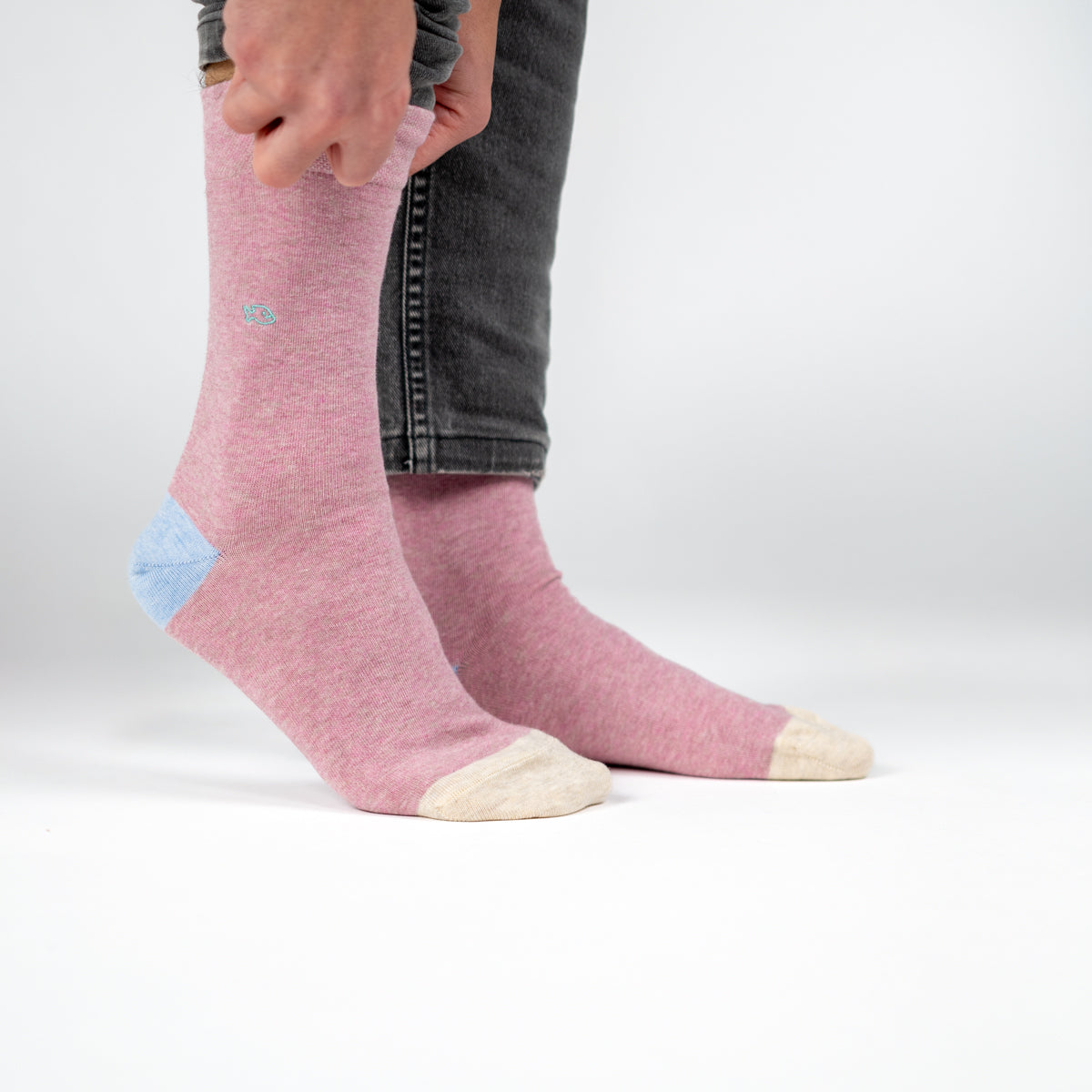 Chaussettes en coton peigné Unies - Rose chiné