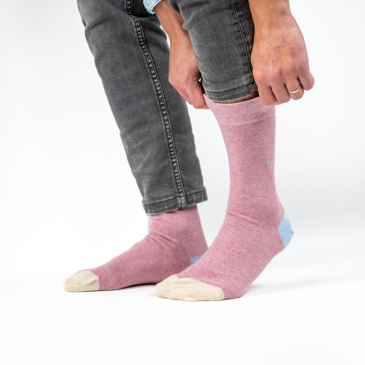 Chaussettes en coton peigné Unies - Rose chiné