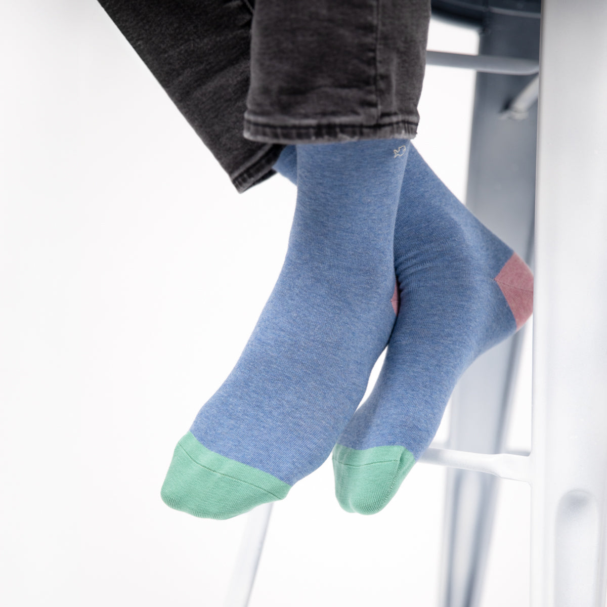 Chaussettes en coton peigné Unies - Bleu chiné