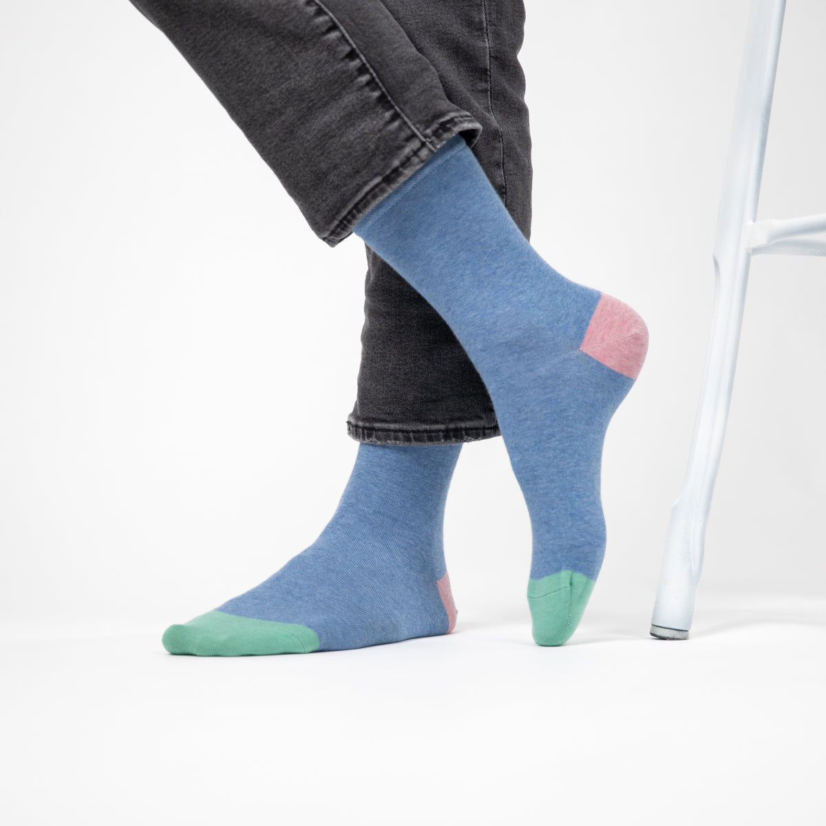 Chaussettes en coton peigné Unies - Bleu chiné