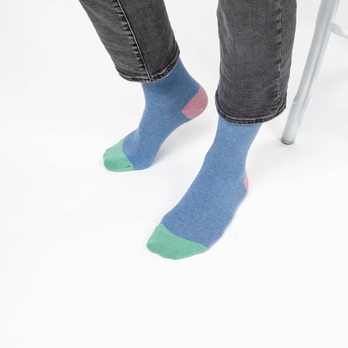 Chaussettes en coton peigné Unies - Bleu chiné