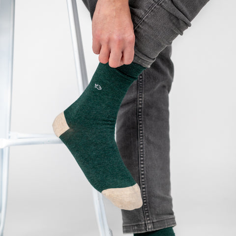 Chaussettes en coton peigné Unies - Vert foncé chiné