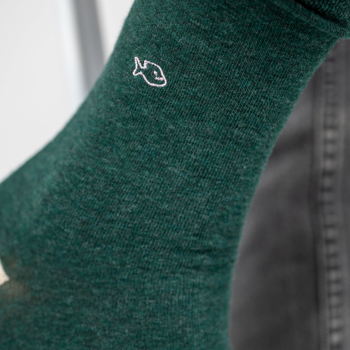 Chaussettes en coton peigné Unies - Vert foncé chiné