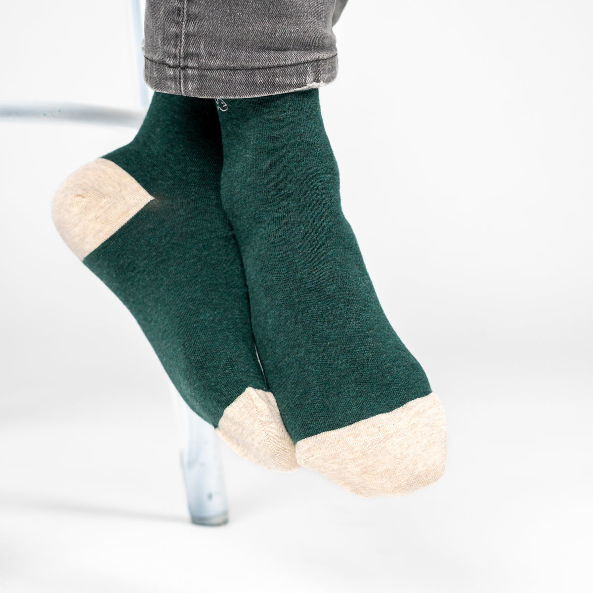 Chaussettes en coton peigné Unies - Vert foncé chiné