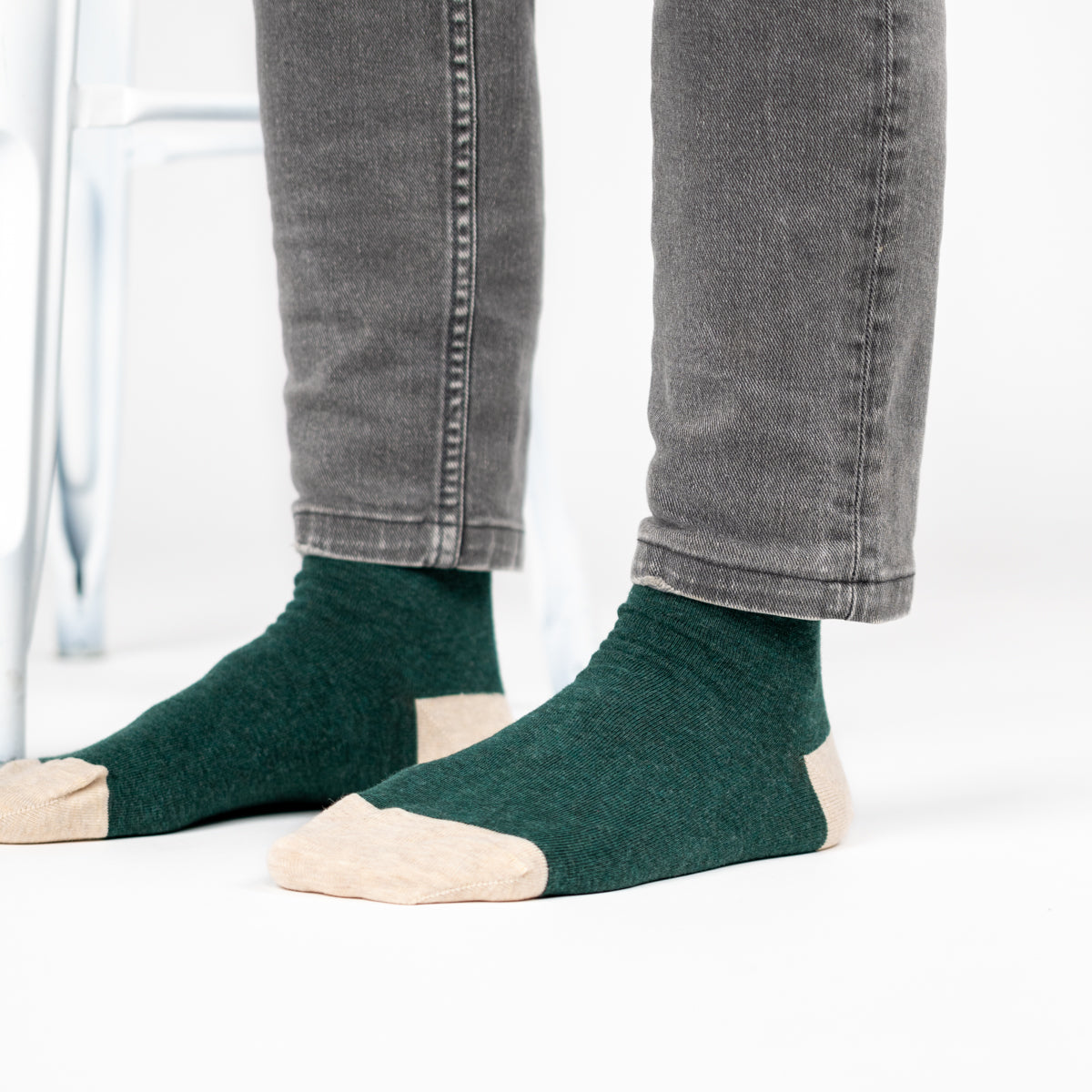 Chaussettes en coton peigné Unies - Vert foncé chiné