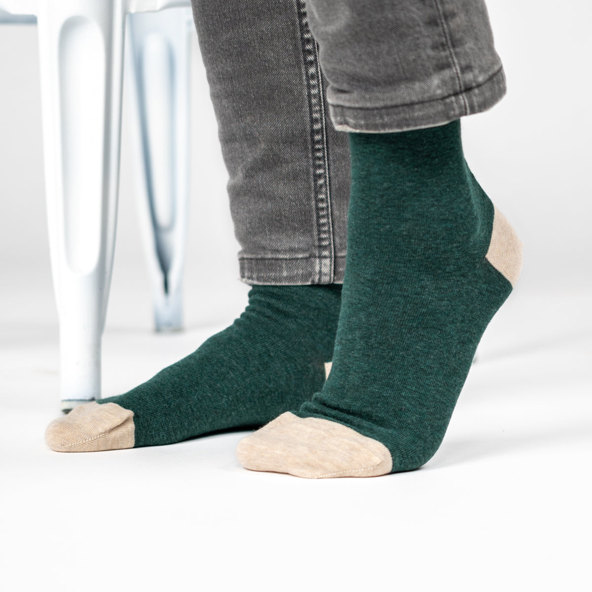 Chaussettes en coton peigné Unies - Vert foncé chiné